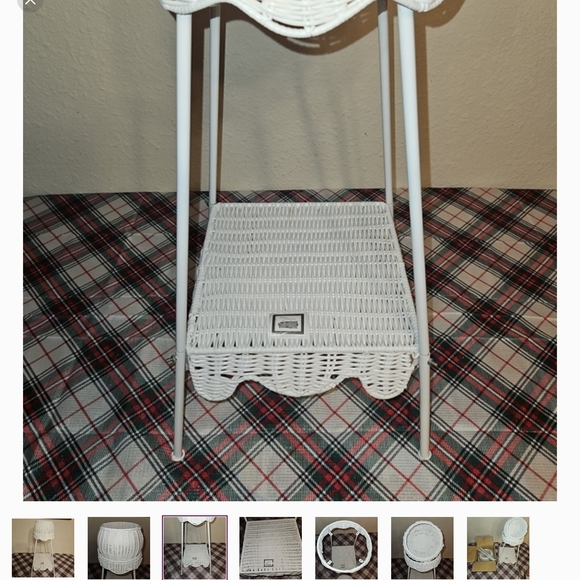 White Wicker Plant Stand with Shelf - Picture 3 of 7